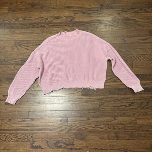 Pistola Denim Cotton Distressed Pullover Crop Sweater